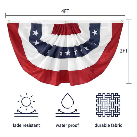 All American Patriotic Bunting Flags 4Pack 2x4 Ft Pleated Half Fan Flags For 4th Of July Outdoor Porch Decor with embroidered stars
