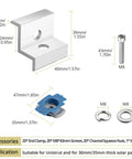 Solar Panel End Clamp Pack Of 20 For Standard Unistrut 30mm 35mm Aluminum Silver With 304 Stainless Steel Screws Built Tough For Outdoor Installations diagram