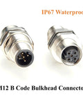 Rugged M12 B Code 5Pin Male To Female Bulkhead Connector IP67 Panel Mount Pass Thru Shielded Circular Socket for Profibus