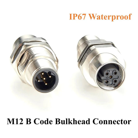 Rugged M12 B Code 5Pin Male To Female Bulkhead Connector IP67 Panel Mount Pass Thru Shielded Circular Socket for Profibus