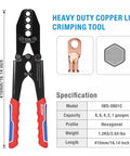 Heavy Duty Battery Cable Lug Crimping Tool For 1/0 2/0 3/0 4/0 AWG Lugs, Copper Wire Lug Crimper With Ergonomic Handle