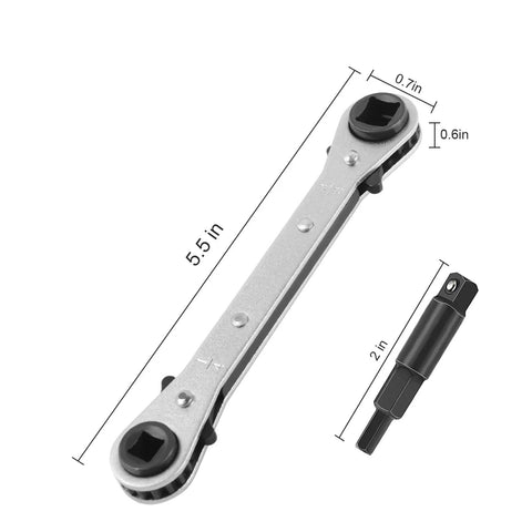 HVAC Service Wrench Kit With Hex Bit Adapter For Air Conditioning And Refrigeration Repair, 5.5 in silver ratchet wrench and adapter