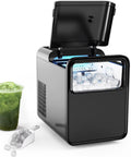 Countertop Ice Maker Brings Major Chill Vibes With A Heavy Duty 26 Pound Daily Output Of Bullet Cubes In Just Six Minutes Plus Self Cleaning Ease And Dual Size Choices For Effortless Home Or Party Flow, with a drink.
