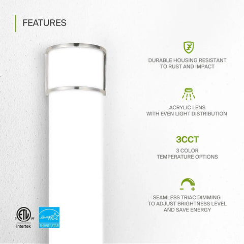 Lit 36 Inch Vanity Light Fixture For Your Bathroom, Linear LED Bar With 3CCT Dimmable Lighting, Energy Star ETL Listed, 30W 2650LM, 3000-5000K, 120V, Long Tube Wall Sconce Over Mirror In Nickel Finish