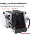 Front view of DBZ-20 pneumatic disc brake cylinder with mounting holes, gray body and brake pads.