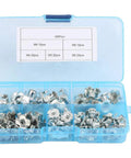 Heavy Duty Carbon Steel T Nut Kit for Woodworking and Furniture, 80 Piece Set with M3 M4 M5 M6 M8 Tee Nuts, open blue case