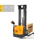 Heavy Duty Electric Pallet Stacker Featuring A Killer 3300 Pound Lift And A Rock Solid 220 Inch Reach Crafted For Fast Warehouse Work and Smooth High Ceiling Freight Moves On The Daily, showing electric stacker with load capacity.