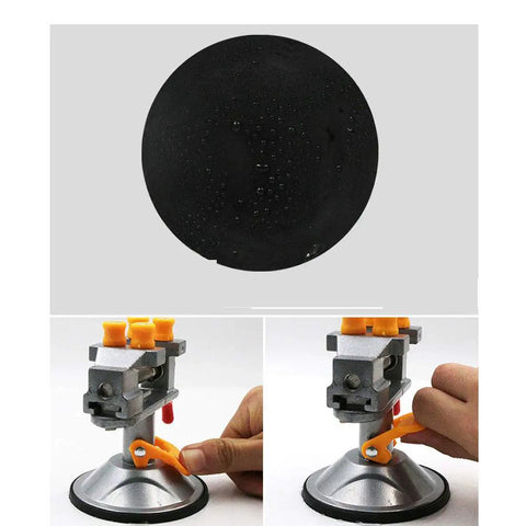 Compact Mini Suction Vise Clamp With 360 Degree Rotation And Portable Suction Base showing aluminum body and adjustable handle