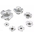 Beefy Four Claw T Nut Set for Furniture Mounting 100 Pcs Thickened Steel Blind Prong Inserts M6x20 shown in various sizes