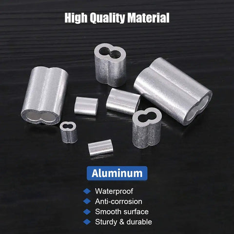 315 Piece Aluminum Crimping Loop Sleeve Ferrule Kit for Wire Rope and Cable Ends with 8 Sizes from M1.2 to M6 shown.