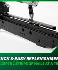 Close-up of aluminum magazine of 16 Gauge Finish Nailer With 1 Inch To Two And A Half Inch Nails Lightweight 3.7 Lb Pneumatic Nail Gun