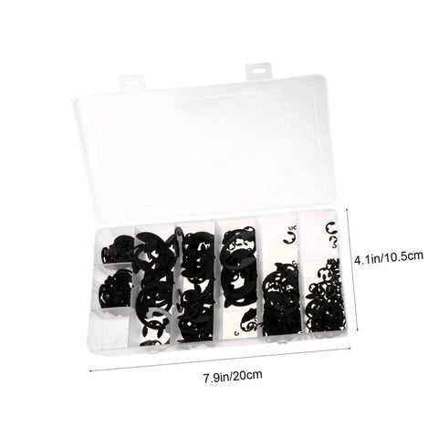External Retaining Snap Ring Kit with 328 Pieces Steel Assortment 1.5mm to 22mm in Transparent Organizer for Auto and Machinery Use