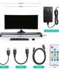 Slick Multifunctional Pc Dock Pro Intelligent Monitor Stand With Badass Wifi Signal Booster And Rapid Wireless Charging dimensions and accessories.