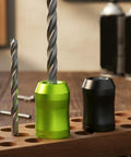 Magnetic Screwdriver Bit Holder With Aluminum Alloy Body Demagnetizer Accessory for quick tool retention on wooden stand.