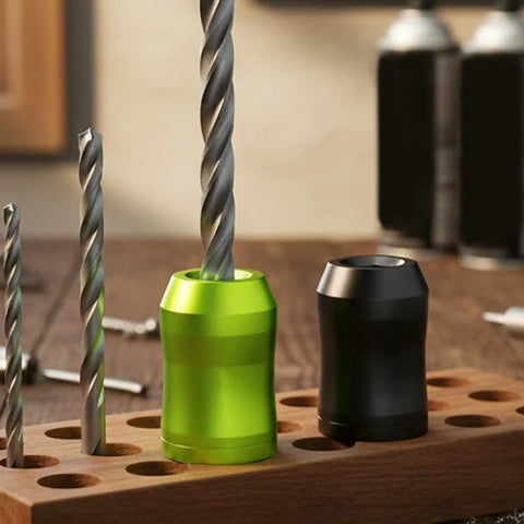 Magnetic Screwdriver Bit Holder With Aluminum Alloy Body Demagnetizer Accessory for quick tool retention on wooden stand.