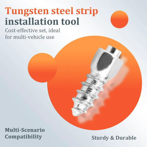 200 Pcs Carbide Snow Tire Studs With Install Tool Anti Ice Wheel Spikes Universal Fit Cars Trucks RVs Keeps Your Tires Grippin Tight On Slick Winter Blacktop, tungsten steel strip installation tool.