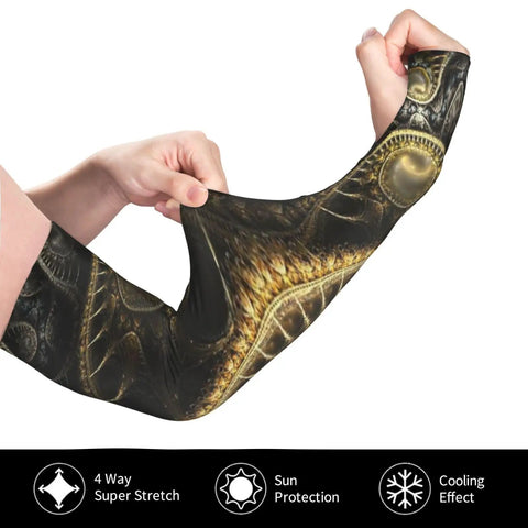 Abstract Steampunk Cooling Arm Sleeves With Thumb Holes Upf 50 Sun Shield Lightweight Stretch Compression Gear For Golf Running And Weekend Rides Snug Flex Grip Keeps You Cool And Fresh On The Grind