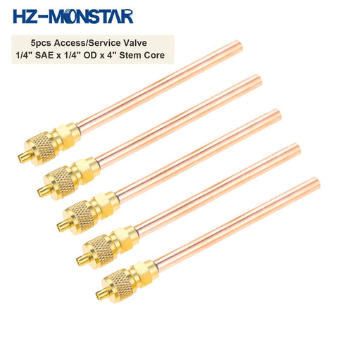 HZ-MONSTAR piercing valve kit: five copper tubes with brass fittings for 1/4" SAE x 1/4" OD x 4" stem cores