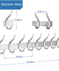 Heavy Duty Wall Hooks 23 Inch Coat Rack Wall Mount With Eight Hooks, Stainless Steel 304 Silver Hanger dimensions schematic