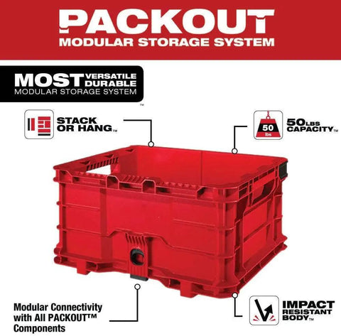 Packout Compatible Tool Storage Crate Built Tough With Impact Resistant Polymer 50 Lb Capacity For Milwaukee PACKOUT System