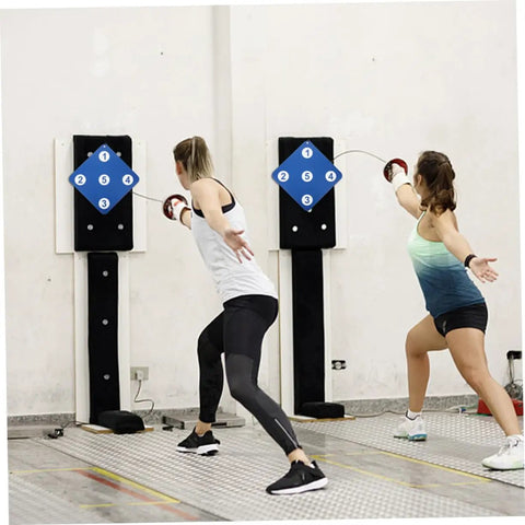 Fencers using Two Pack Rubber Fencing Targets For Practice And Training, durable puncture resistant gear with sleek blue finish