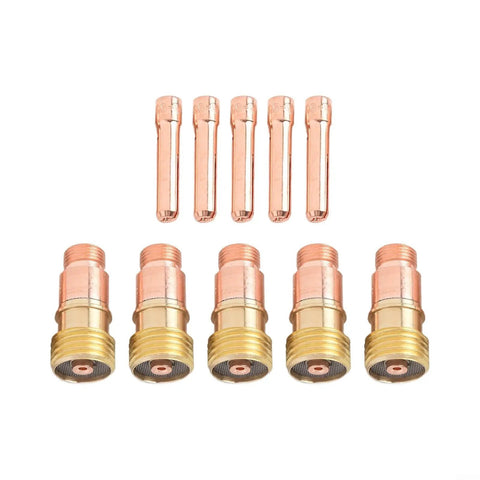 Get Ready For Precision Welding With This Stubby Gas Lens Kit Compatible With WP17 18 26 Torches, featuring 5 nozzles and collets.