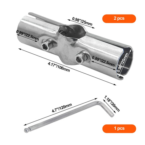 ZHSLDQ pipe clamp joint connector set for 1 in (25 mm) OD tubes, silver; includes 2 clamps and 1 Allen wrench.