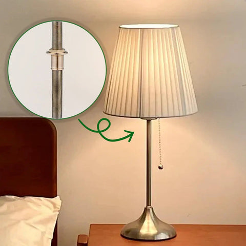 Total No Fuss Brass Lamp Hardware Set Featuring Snug Threaded Pipe Locknuts And Tough Rod Couplings For Easy Diy Lighting Assembly and showcase of a lamp with a visible brass coupler.