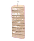 Slick Double Sided Hanging Jewelry Organizer With Foldable Design And Ample Pockets For Rings Earrings Watches. Clear compartments shown.