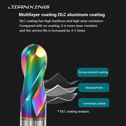 Three Sixteenth Inch DLC Coated Two Flute Carbide Ball Nose End Mill For Aluminum Copper Alloys And Plastic Machining close-up