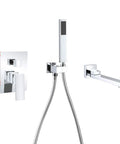 Wall Mounted Bathtub Faucet With Handheld Shower Solid Brass High Flow Tub Filler With 180 Degree Swivel Spout And Sprayer CUPC Certified Chrome Finish Easy Install Space Saving Bathroom Upgrade