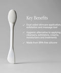Pore Polishing Wand Silicone Facial Cleansing Brush Game Changer Dual Sided Face Scrubber standing with text listing benefits