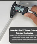 Heavy Duty Weatherproof EV Charger Cover Road Warrior Metal Wall Mount Shield showing 10mm thick measurement of solid rust proof metal.
