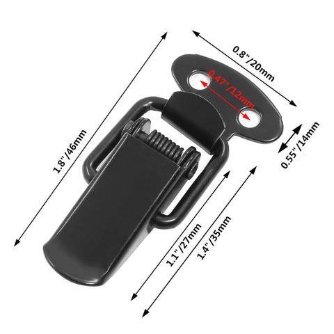 12 Pack Spring Toggle Latch 1.8 Inch Durable 304 Stainless Steel Black Spring Loaded Catch size dimensions for tool boxes