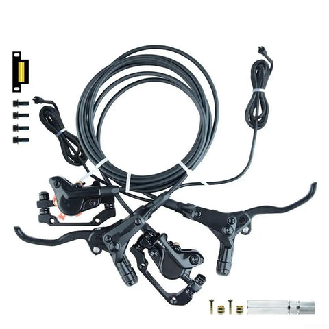 Heavy Duty Hydraulic Disc Brake Kit For Electric Kick Scooters Featuring Twin Front Rear Rotors Dual Calipers Master Levers Plus Two Pin Sm Connector with cables and accessories