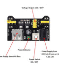 MB102 Solderless Breadboard Power Supply Module 3.3V And 5V With 700mA Output DC 6.5-12V Or USB Green Power LED On Off Switch