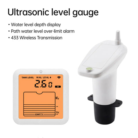 Wireless Water Level Sensor Ultrasonic Tank Level Meter No Fuss Install With IP65 Weatherproof Design And Dual Unit Display