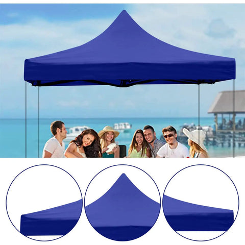 Universal Replacement Top For Pop Up Canopy Tents, Available In 6x6 Foot, 8.2x8.2ft, Or 3x3m Sizes, Blue fabric shade installed outdoors