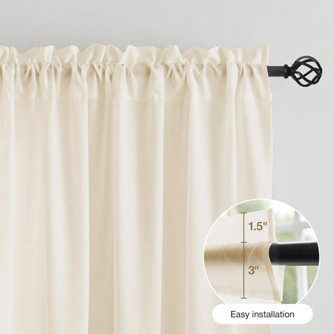 Beige Semi Sheer Privacy Curtains for Living Room and Bedroom, 96 Inch Length Two Panels, light filtering with rod pocket