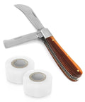 Gardening Grafting Cutter Kit With Two Grafting Tapes For Plant Budding And Fruit Tree Pruning Pro Grade Graft Tool Stainless Steel Blade Wooden Handle