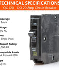 Two Pack Square D QO120 20 Amp Single Pole Breaker Kit For Home Wiring, OEM Quality, Easy Install, Perfect For DIY Projects And Upgrades, Ideal For Panel Upgrades, Safe, Reliable Circuit Protection. QO120 20A single-pole breaker