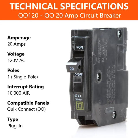 Two Pack Square D QO120 20 Amp Single Pole Breaker Kit For Home Wiring, OEM Quality, Easy Install, Perfect For DIY Projects And Upgrades, Ideal For Panel Upgrades, Safe, Reliable Circuit Protection. QO120 20A single-pole breaker