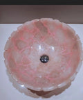 Totally Slay Rose Quartz Vessel Sink, Super Glossy Pink Quartz Wash Basin For Bathroom Vanity And Powder Room top view of smooth pink quartz sink.