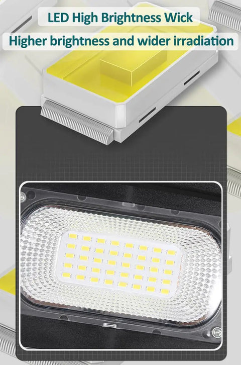 Close-up of JUDYSSY Solar Lights Outdoor - 300W Led Solar Street Light Motion Sensor with high brightness LED wick.