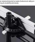 Heavy Duty Rock Solid Miter Gauge Fence System With Precision Angle Plate Ruler And Secure Woodworking Push Block built from durable aluminum alloy.