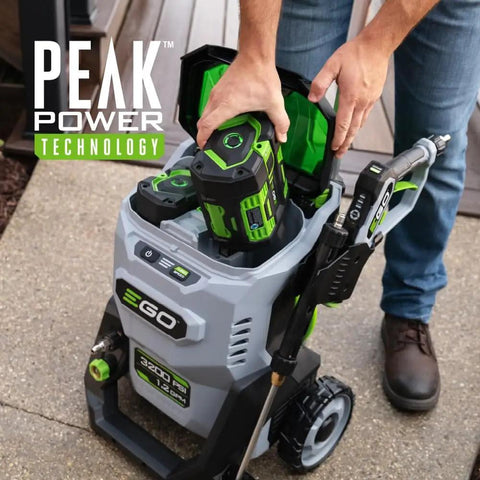 Person inserting battery into Dual 56V Battery Electric Pressure Washer With 3200 Psi Turbo Power And 2.0 Gpm Beast Mode Cleaning