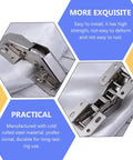 Six Pack 4 Inch Thickened Metal Cabinet Door Hinges for Kitchen and Home, heavy duty steel cupboard hinges on display fabric.