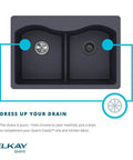 Top view of double sink with Polymer Drain Fitting With Removable Basket Strainer And Rubber Stopper In Black detail