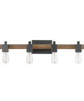 Phoenix 4-Light Vanity Light with Matte Black Finish and Dark Faux Wood Accents, shown with open sockets, bulbs not included.