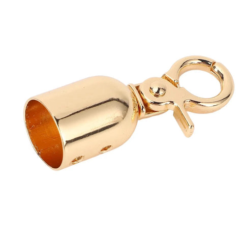 Close-up of a single gold zinc alloy bell rope end snap hook, part of the 10 Pack Top Shelf Gold Rope End Snap Hooks for DIY projects.